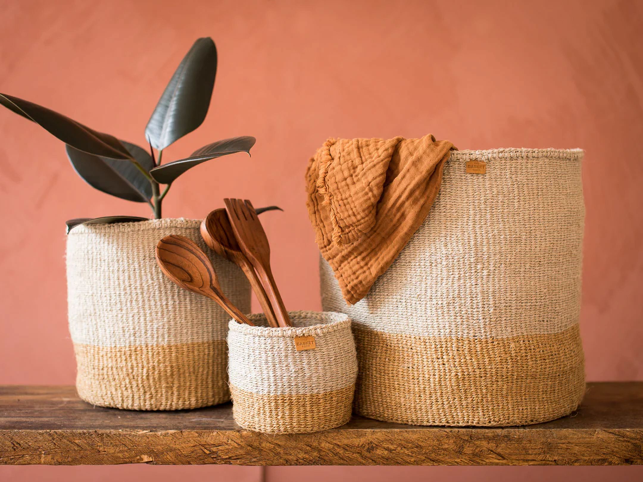 Pioneer Woman Medium Blue Floral Canvas Basket, Set of 2