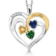 thumbnail image 1 of Two Tone Yellow Citrine Blue Created Sapphire Green Nano Emerald Created Moissanite `Forever in My Heart` Engraved Pendant Necklace for Women (1.46 cttw, Heart Shape 5MM, 18 inch Chain), 1 of 3