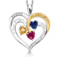 thumbnail image 1 of Two Tone Yellow Citrine Blue Created Sapphire Red Created Ruby Created Moissanite `I love you to the moon and back` Engraved Pendant Necklace for Women (1.56 cttw, Heart Shape 5MM, 18 inch Chain), 1 of 3
