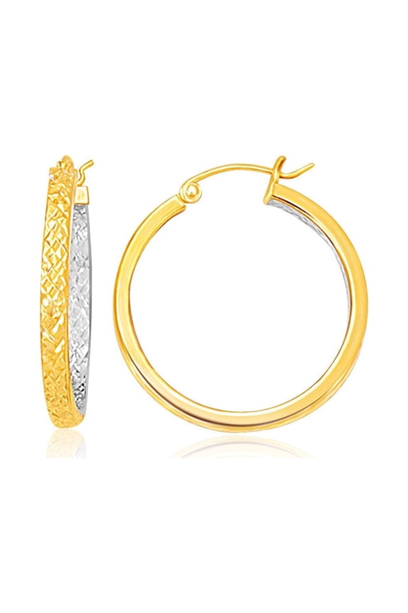Two-Tone Yellow Gold Petite Patterned Hoop Earrings Weight 1.7 grams
