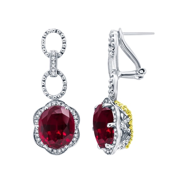 Two Tone with Ruby and Natural White Topaz Dangle Earrings