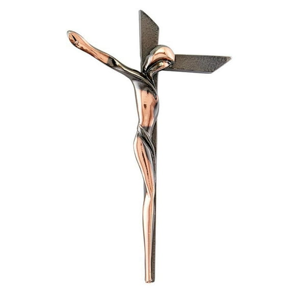 Two Toned Pewter with Copper Finish Serpentine Cross Wall Crucifix, Religious Home Decor, 6 Inch