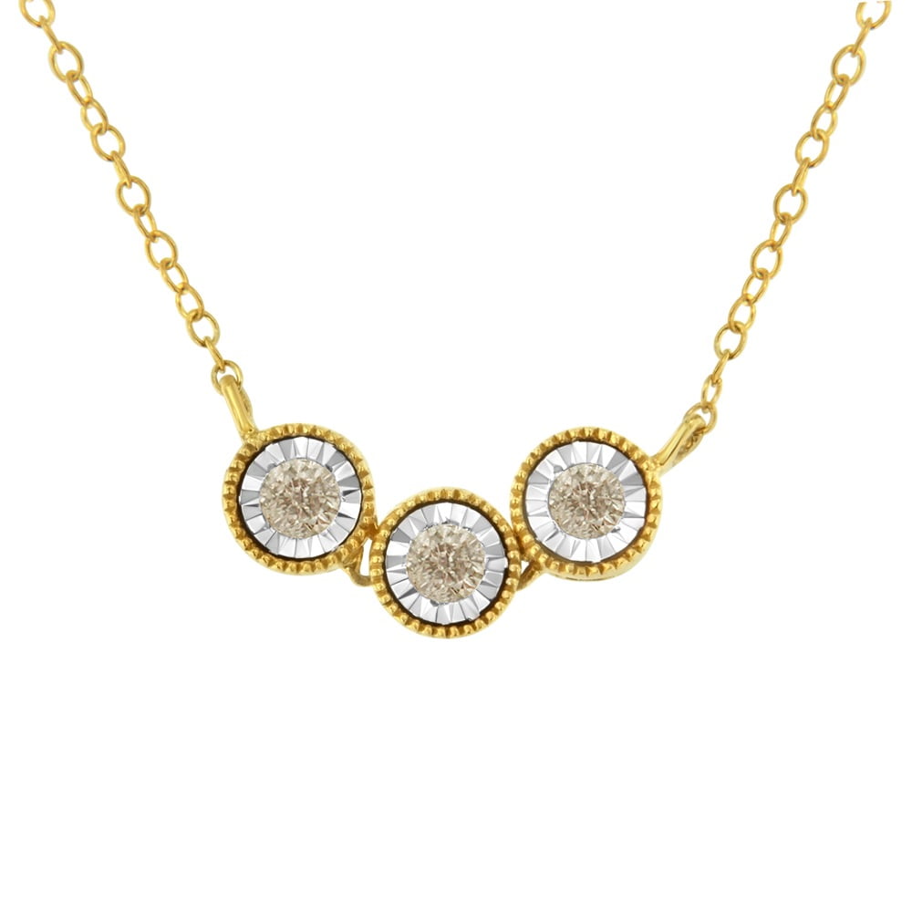Two-Toned Sterling-Silver 1/4ct TDW Champagne Diamond 3 Stone Necklace (I2-I3, K-L)