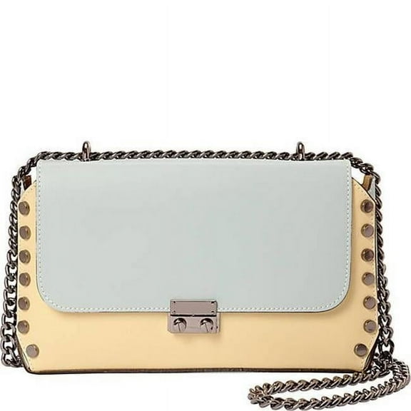 Two-Toned Studded Italian Leather Shoulder Bag, Yellow & Marina