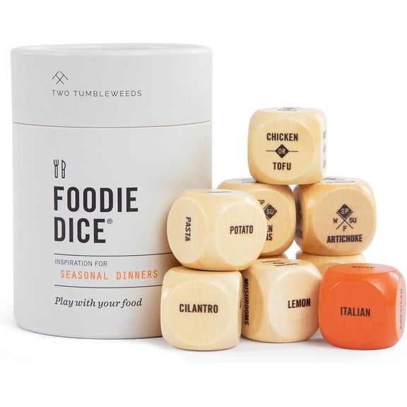 Two Tumbleweeds Foodie Dice - New Edition: Set of 9 Dice to Inspire Creative, Seasonal Meals with Take Out Die - Unique Cooking Gift