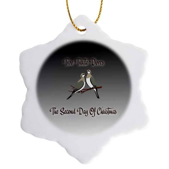 3drose, Two Turtle Doves Christmas Holiday Greeting, 3 inch Snowflake Porcelain Ornament
