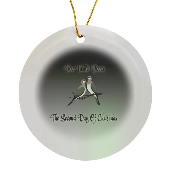 3drose, Two Turtle Doves Christmas Holiday Greeting, Circle Porcelain Ornament