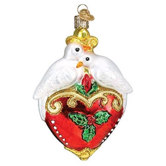 Two Turtle Doves Christmas Holiday Ornament Blown Glass