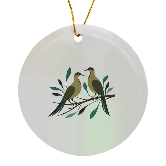 3drose, Two Turtle Doves Cut-out Stencil Retro Style 3, Circle Porcelain Ornament