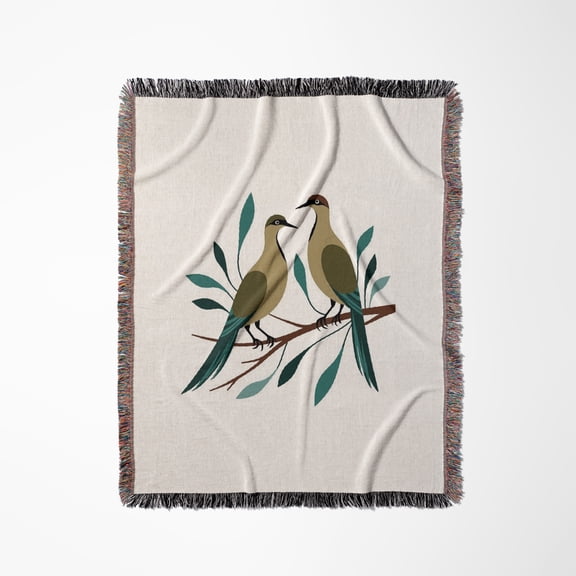 Two Turtle Doves Cut-Out Stencil Retro Style 3, Woven Blanket