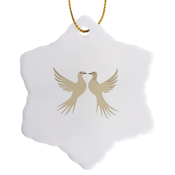 3drose, Two Turtle Doves Cut-out Stencil Retro Style, 3 inch Snowflake Porcelain Ornament