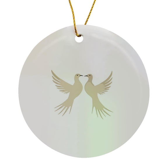3drose, Two Turtle Doves Cut-out Stencil Retro Style, Circle Porcelain Ornament