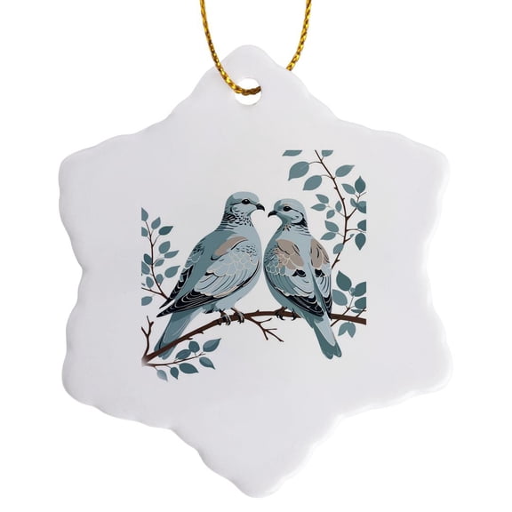 3drose, Two Turtle Doves Cut-out Stencil-style, 3 inch Snowflake Porcelain Ornament