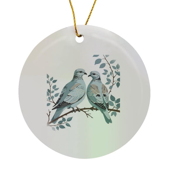 3drose, Two Turtle Doves Cut-out Stencil-style, Circle Porcelain Ornament