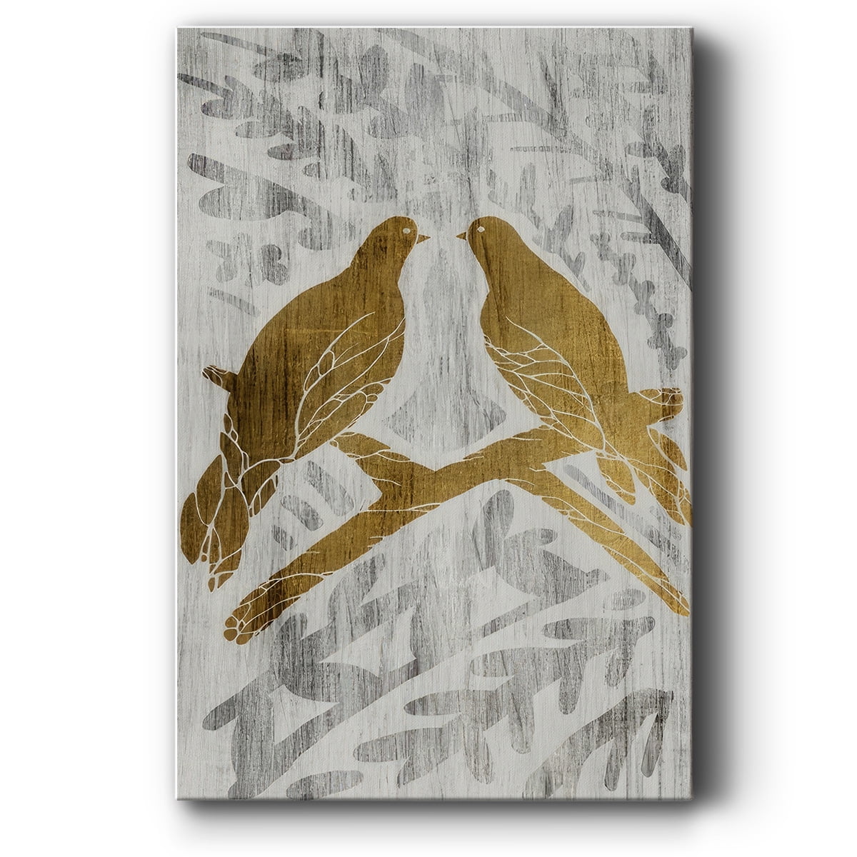 Two Turtle Doves - Gold Leaf Holiday- Gallery Wrapped Canvas