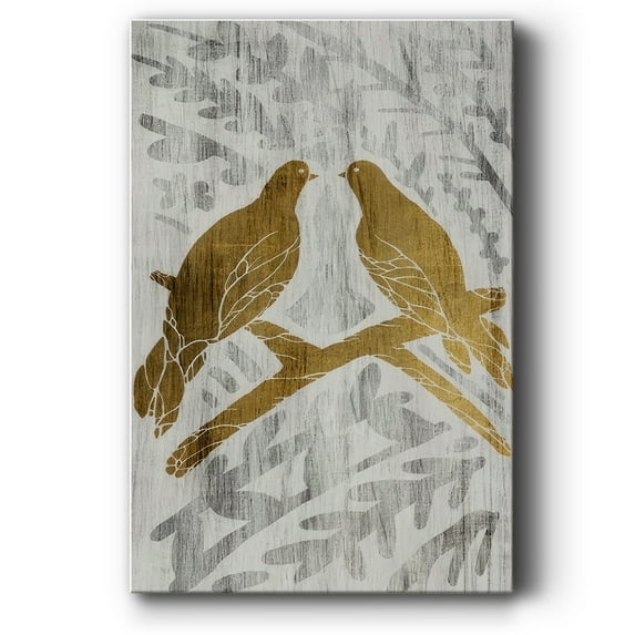 Two Turtle Doves - Gold Leaf Holiday- Gallery Wrapped Canvas