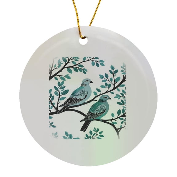 3drose, Two Turtle Doves in Grey and Blue Cut-out Stencil on White Background, Circle Porcelain Ornament
