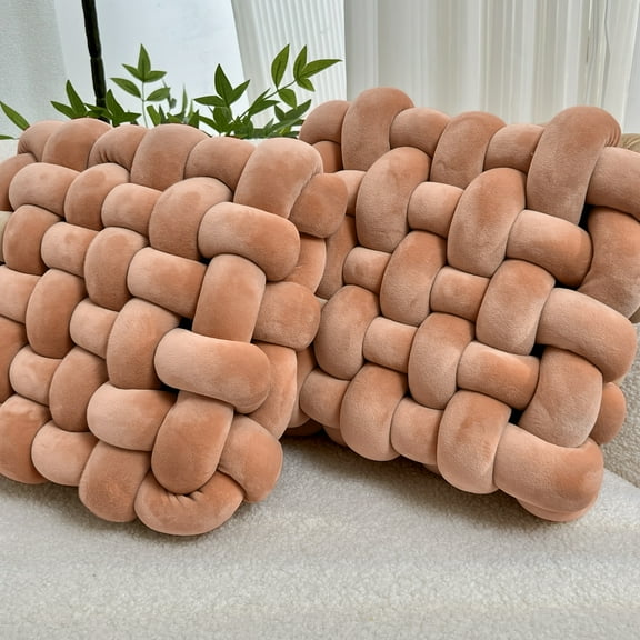 Two Twisted Braided Throw Pillows, Sofa Living Room Home Decoration Cushions, Square Office Throw Pillow Cushions, Tatami Lazy Sofa Throw Pillow Cushions, Knotted Plush Throw Pillow Cushions