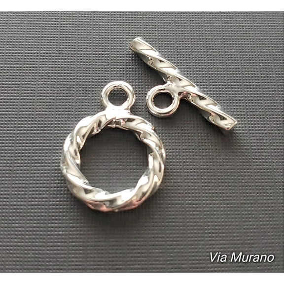 Two Twisted Toggle Rope Clasp in White Silver with 99.9% Pure Silver DuroPlate measuring 17mm. Made in USA.