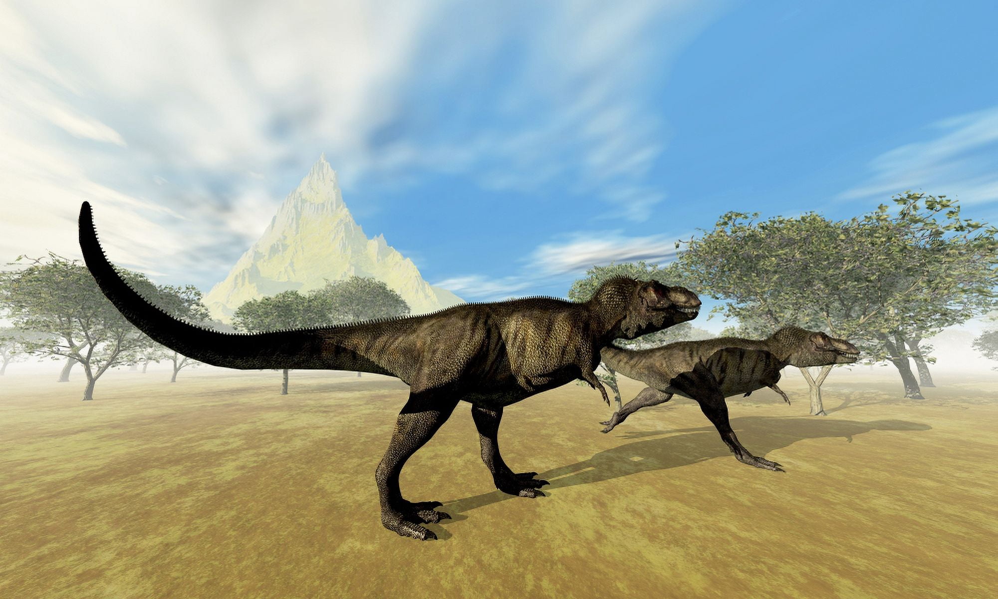 Two Tyrannosaurus Rex dinosaurs are on the hunt for prey Canvas Art - Corey FordStocktrek Images (36 x 22)