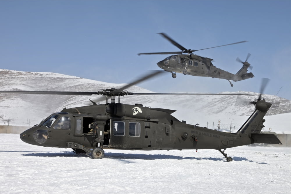 Two US Army UH-60 Black Hawk helicopters Canvas Art - Stocktrek Images (35 x 23)