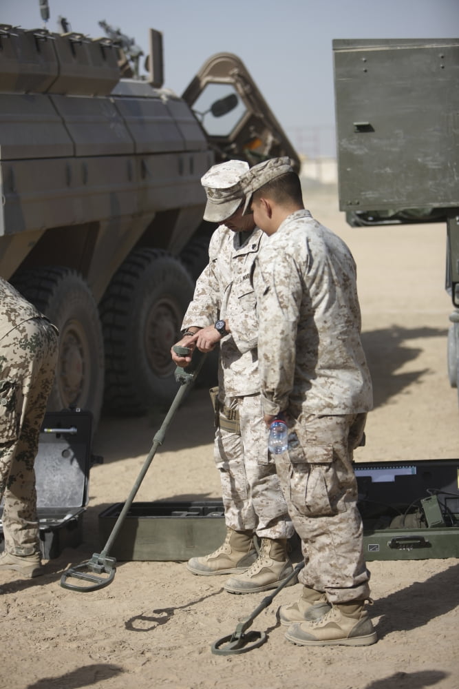 Two US Marines use a mine detector Canvas Art - Terry MooreStocktrek Images (24 x 35)