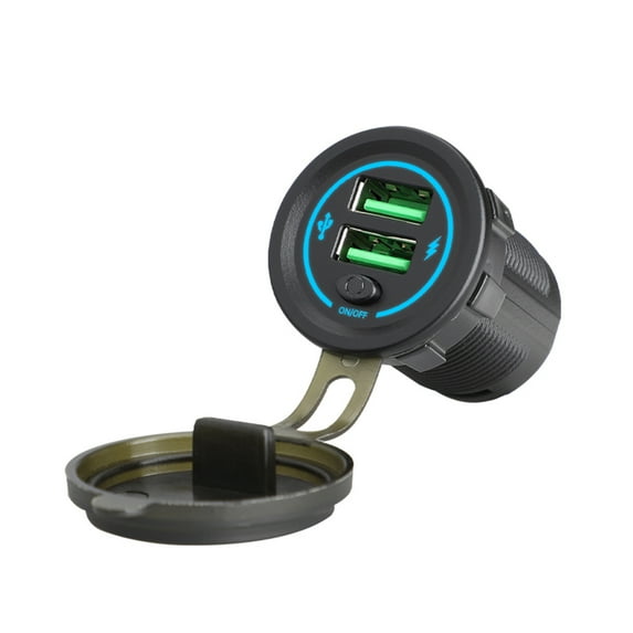 Two USB Port 36W Fast Charging Car Adapter with Switches and LED for 12V 24V Automobiles, Trucks, Motorbikes, and Marine Vessels