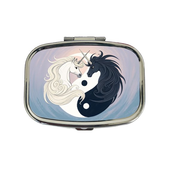 Two Unicorns Yin Yang Small Travel Handbag Pill Box Case