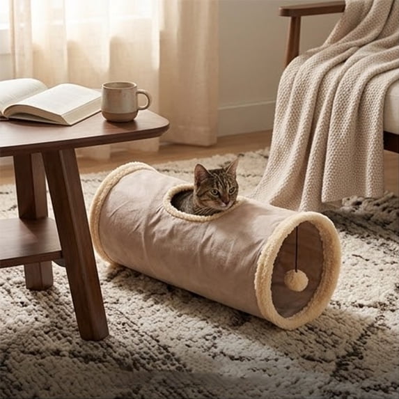 Two-Way Cat Tunnel 19.7in with Crinkle Sound Inside, Collapsible Play Tube for Indoor Cats, Interactive Toy for Exercise and Hide-and-Seek