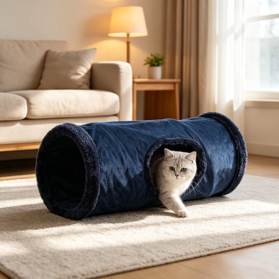 Two-Way Cat Tunnel 19.7in with Crinkle Sound Inside, Collapsible Play Tube for Indoor Cats, Interactive Toy for Exercise and Hide-and-Seek