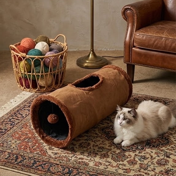 Two-Way Cat Tunnel with Crinkle Noise, Collapsible Design for Storage and Interactive Play