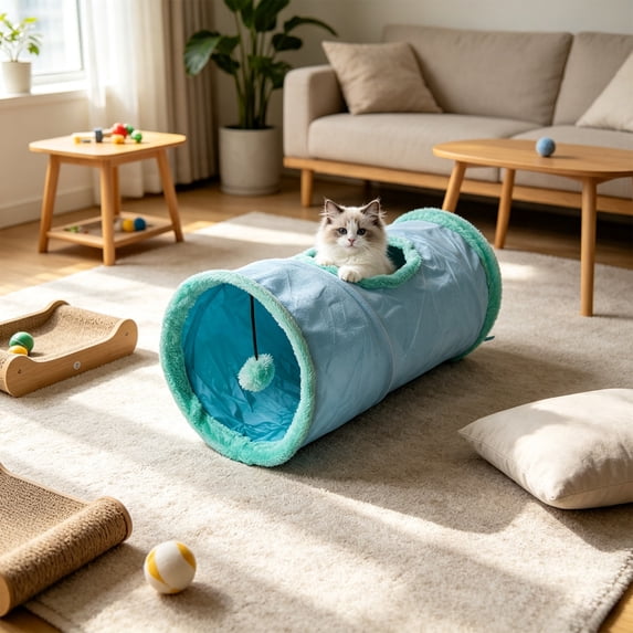 Two-Way Cat Tunnel with Crinkle Noise, Collapsible Design for Storage and Interactive Play