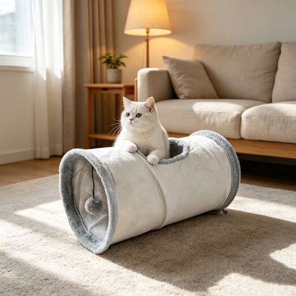 Two-Way Cat Tunnel with Crinkle Noise, Collapsible Design for Storage and Interactive Play