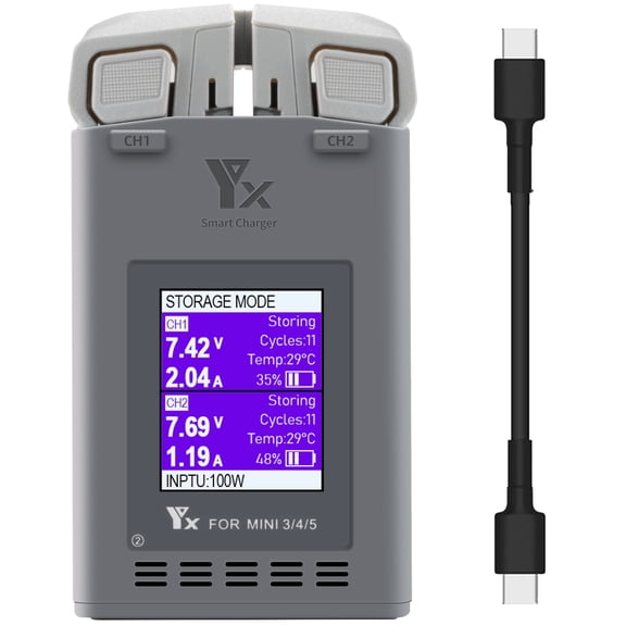 Two-Way Charging Hub for DJI Mini 5 Pro / Mini 4 Pro / Mini 3 Pro / Mini 3 Battery, Dual Battery Charger with Storage Charge and Charge Cable, Support PD100W Charging 2 Batteries in just 60 Minutes