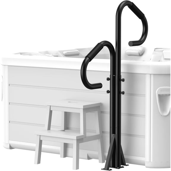 Two-Way Hot Tub Handrail, 44"-57.3" Adjustable Height SPA Hand Rail w/360 Swivel Option, Hot Tub Railing to Get in and Out, 600LBS SPA Side Handrail Ground-Mount for Indoor&Outdoor