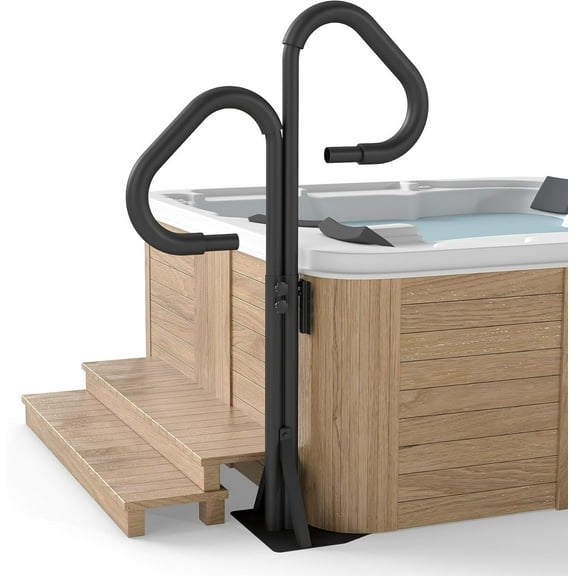 Two-Way Hot Tub Handrail, Aluminum Spa Hand Rail with 44''-60'' Adjustable Height & 360 Swivel, Safety Side Handrails with Slide-Under Mount Base for Most Hot Tubs & Swim Spas, 600 LBS Capacity