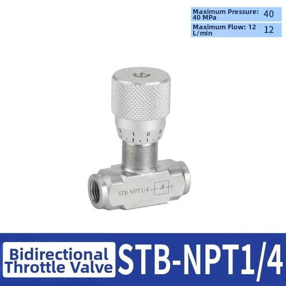 Two-Way Hydraulic Flow Control Valve, Carbon Steel Body With 1/4 Or 3/8 Inch NPT Female Thread, 46 GPM Flow Rate, 5800 PSI Max Pressure For Hydraulic And Pneumatic Systems(STB-NPT1/4)