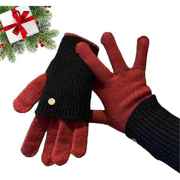 Two-Way Knit Gloves, Convertible Full & Half Finger Gloves with Touchscreen Tips, Winter Fingerless Glove for Women And Men