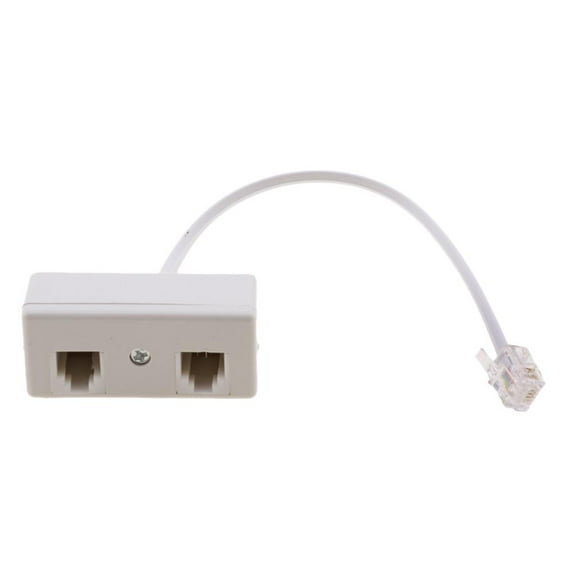 Two Way RJ11 US Teleph Plug to US Socket Adapter Splitter Ph White