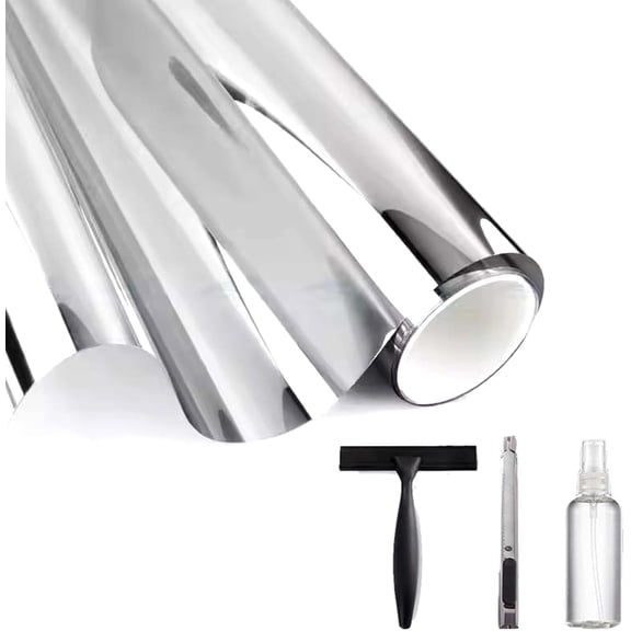 Two-Way Silver Mirror Film, Dual Reflective Window Tint, Privacy Window Film Silver, Heat Reduction Window Film, UV Blocking Window Covering, Anti-Glare Window Tint, (23.6lnchx78.7Inch)