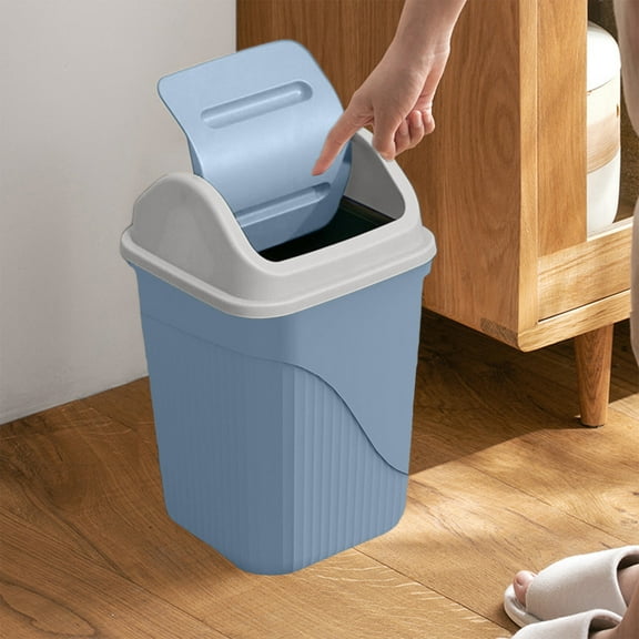 Two-Way Swing Lid Trash Can 13.7in, Blue Plastic Odor-Proof Waste Bin—Slim Design for Desk/Bathroom, Christmas Decor-Friendly Home & Office Trash Container