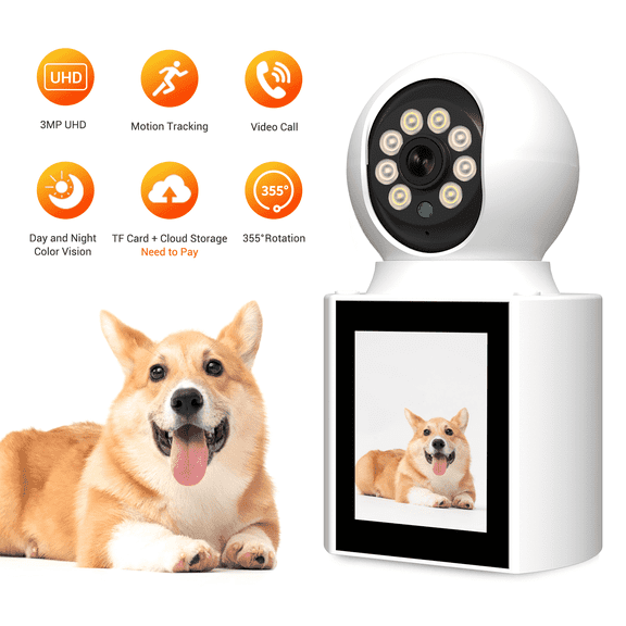 Two-Way Video Calling Camera with Screen, 2K Indoor Security for Baby and Elder, 2.4G WiFi Pet Monitor with Night Vision