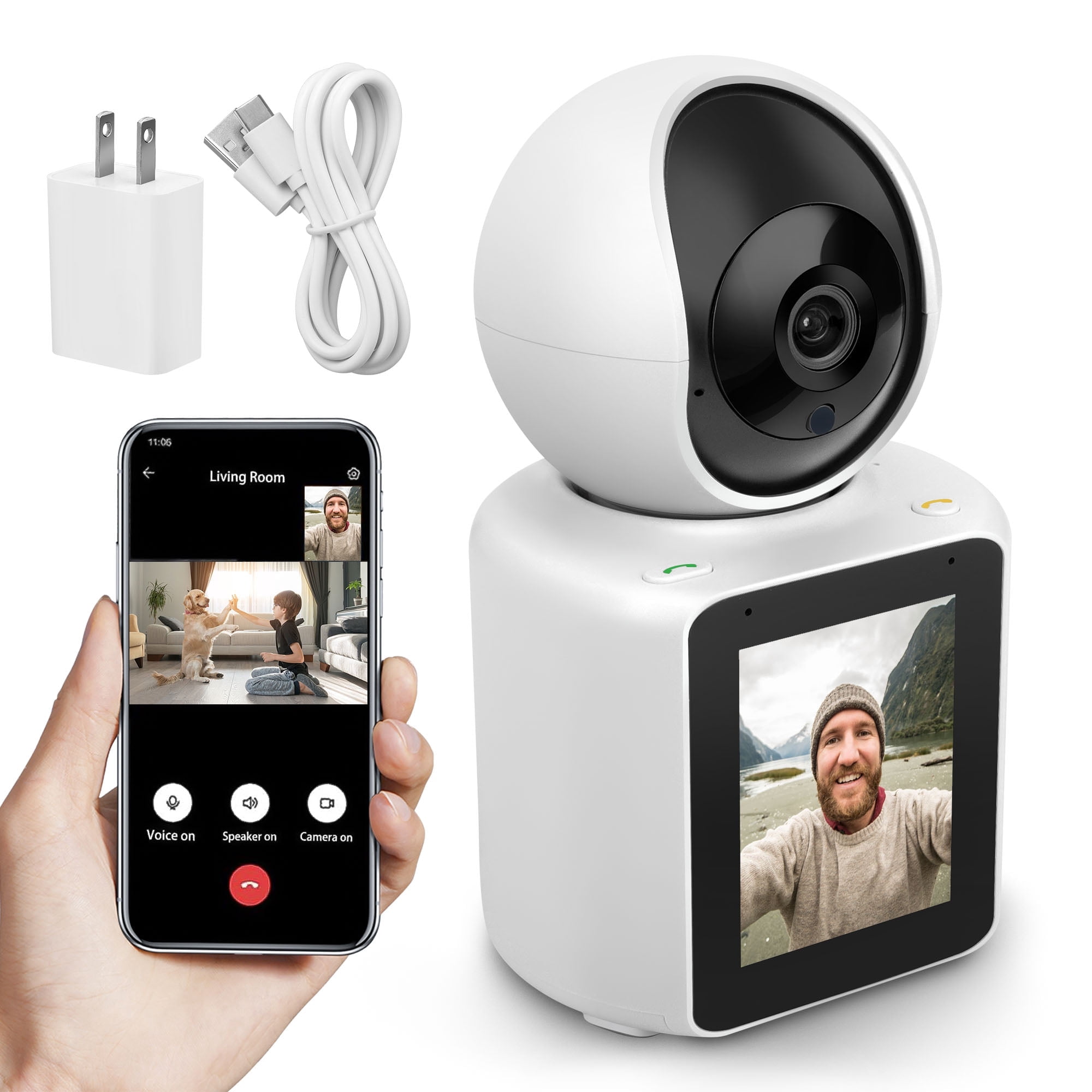 Two-Way Video Camera, Smart Security Camera, 2.8'' 1080p HD Screen, Night Vision, Motion Detection for Baby, Elderly