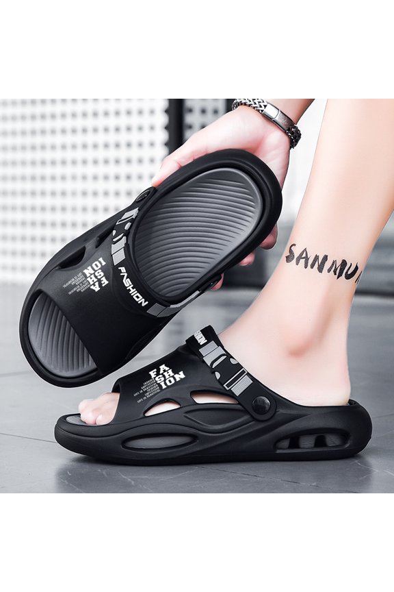 Two-Wear Slip-On Slide Slippers Diagonal Strip Massage Insole Lightweight Casual Driving Vacation Trainers