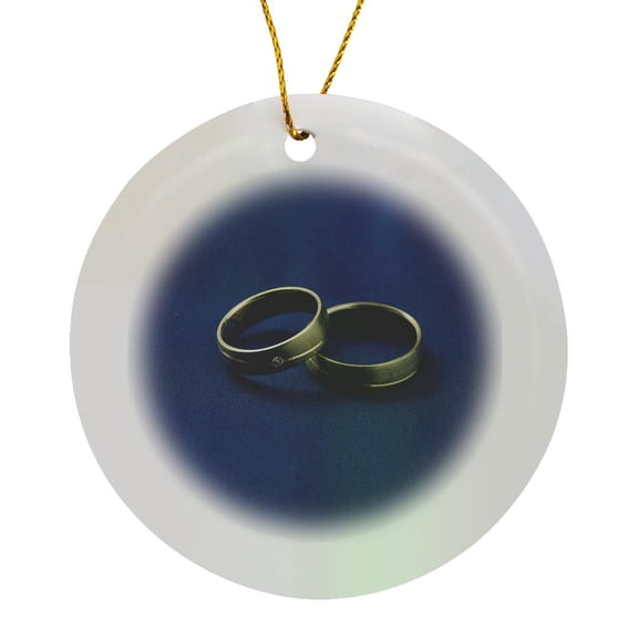 3drose, Two Wedding Rings on Blue Background, Circle Porcelain Ornament