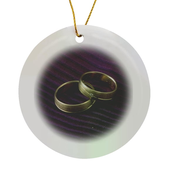 3drose, Two Wedding Rings on Violet Background, Circle Porcelain Ornament