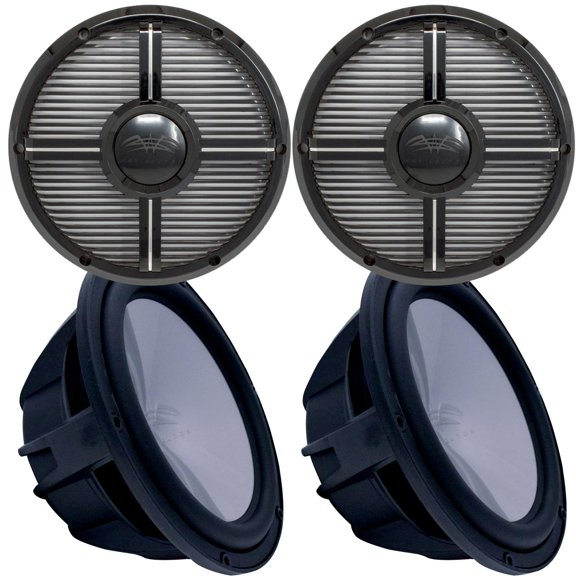 Two Wet Sounds Revo 12" Subwoofers & Grills - Black Subwoofers & Black Closed Face XW Grills - 2 Ohm
