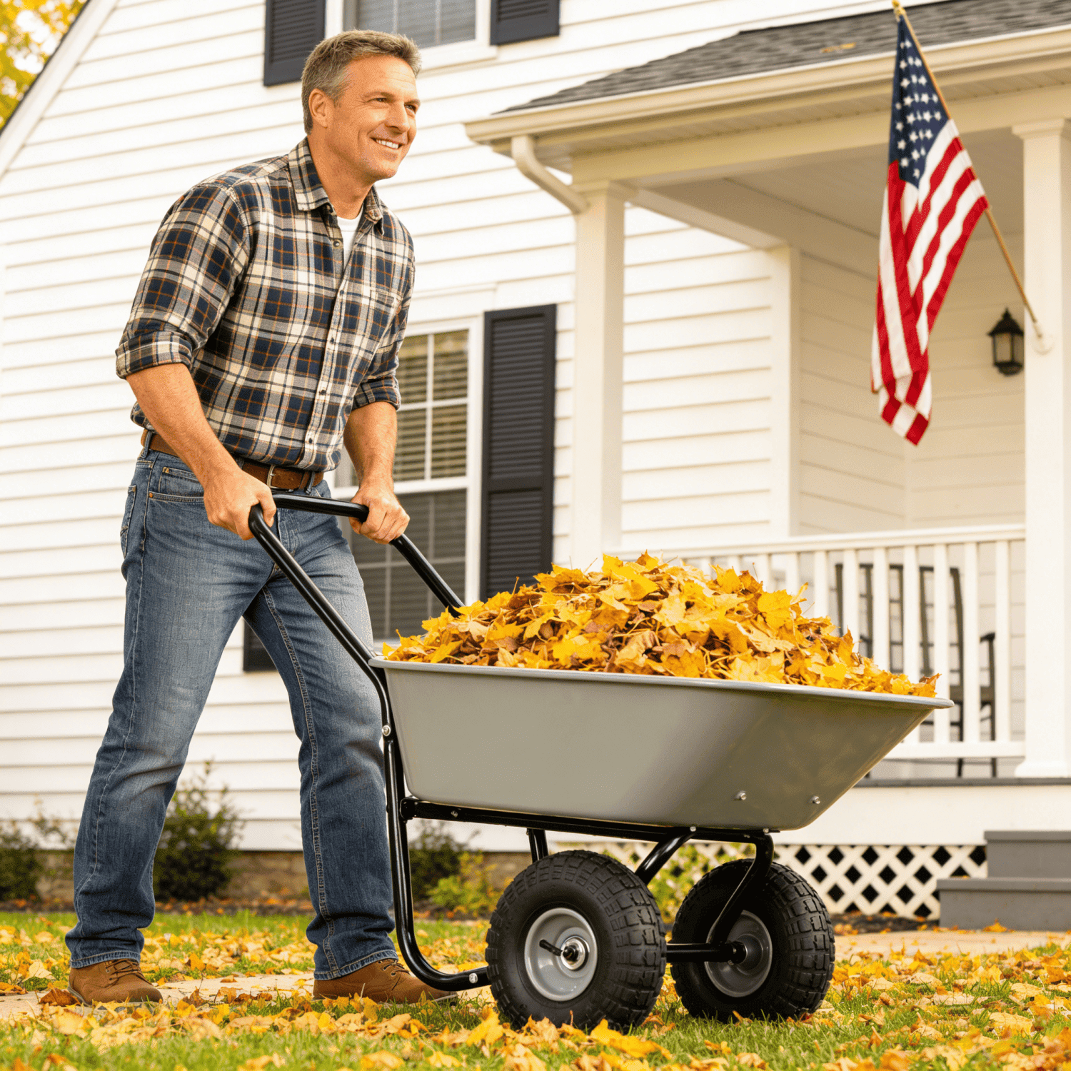 Two-Wheeled Garden Cart with 10-Inch Pneumatic Wheels, Gray Non-Porous Utility Cart 35L Large Capacity Leak-Proof Wagon for Soil Leaves Water Mud Outdoor Warehouse Handling