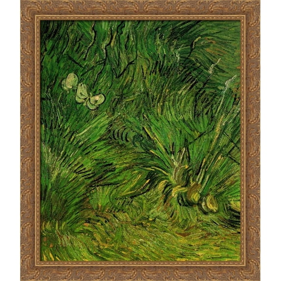 Two White Butterflies 28x34 Large Gold Ornate Wood Framed Canvas Art by Vincent van Gogh