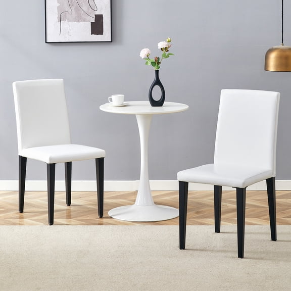 Two White PU Dining Chairs - Metal & PU Leather - Minimalist Design - Dining Room & Home Decor - Modern Home Decor